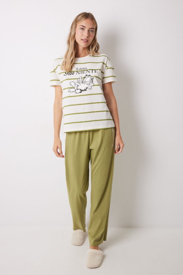 Garfield Short Sleeve Cotton Long Pajamas