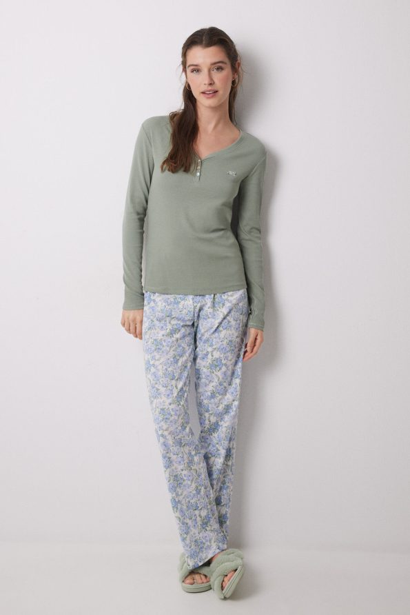 Lake Pajamas Cotton Ribbed Flowers