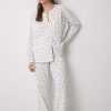 Long Pajamas Cotton White Flowers