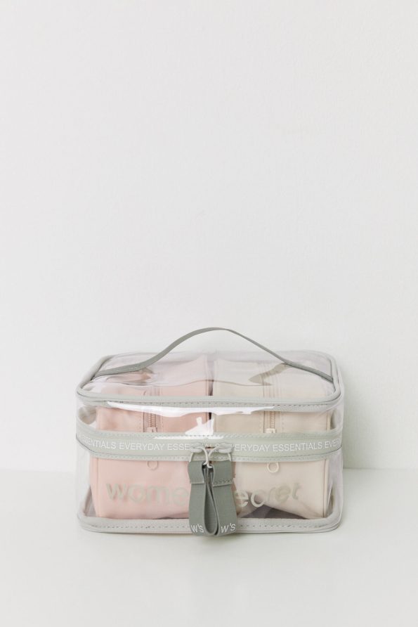 Pack Of 2 Small Pink And Beige Toiletry Bags