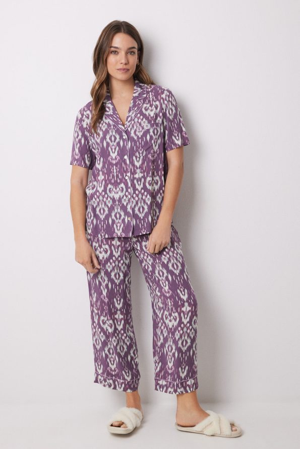 Ikat Viscose Capri Shirt Pajamas