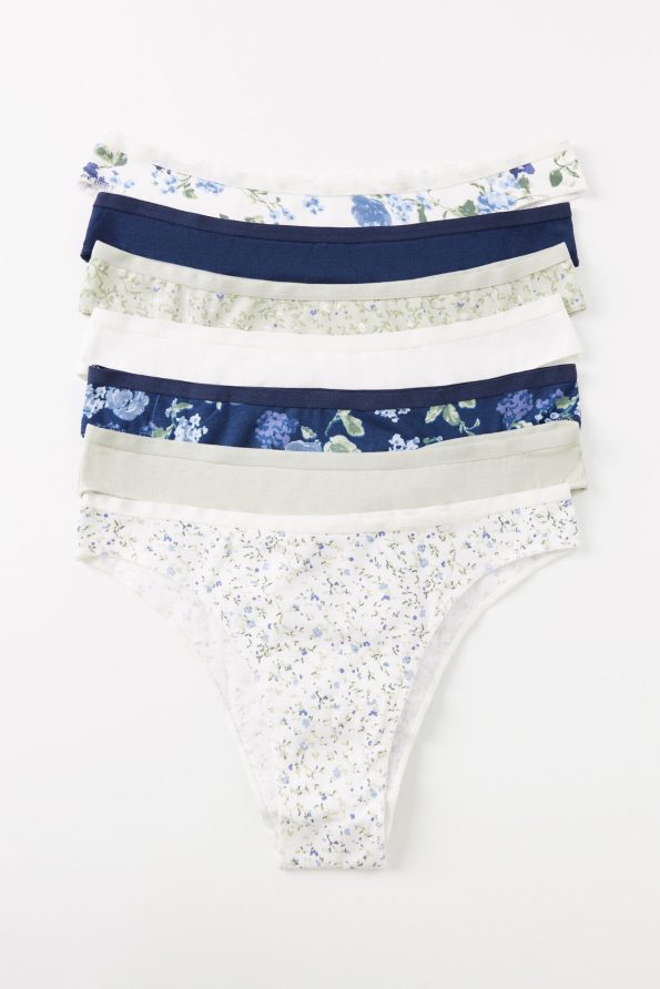 Pack Of 7 Plain And Printed Cotton Brazilian Panties